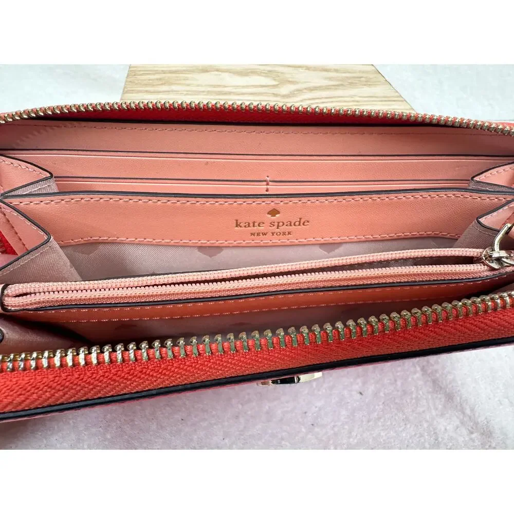 Kate Spade New York Tomato Red Leather Zip-Around Continental Wallet